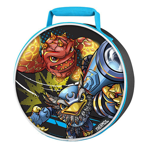 Round Thermos Brand Insulated Lunch Box with Skylanders Eruptor and Jet-Vac pictured